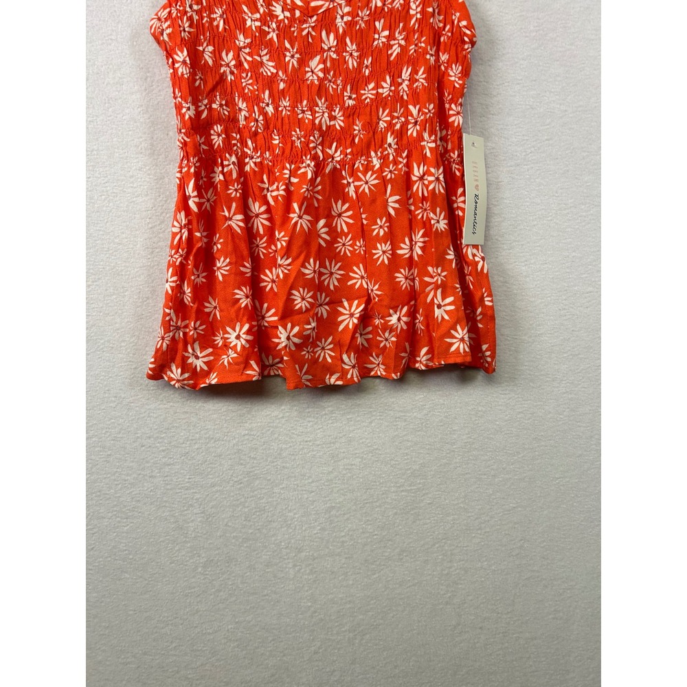 Urban Romantics Smocked Floral Cami Tank Top Orange White Daisy Print Women's‎ S - Picture 5 of 9